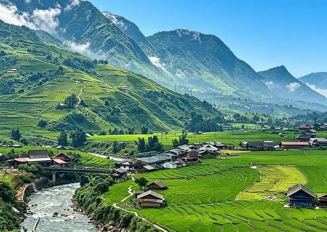 Sapa rice terraces and mountains